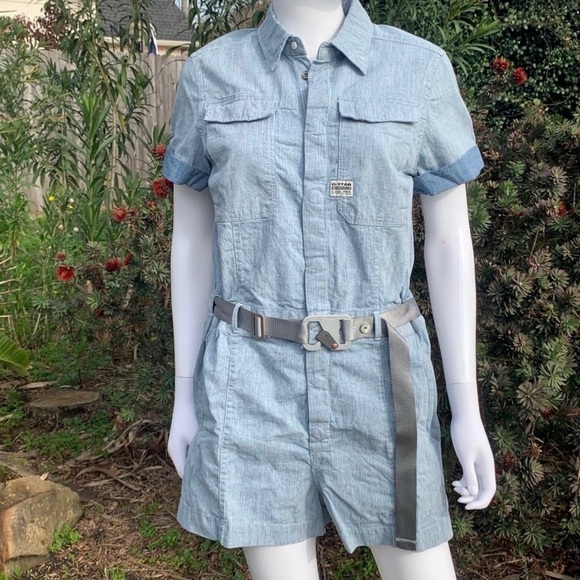 💋NWT G-STAR Raw Denim Utility Snap Organic Cotton Romper - Picture 3 of 15